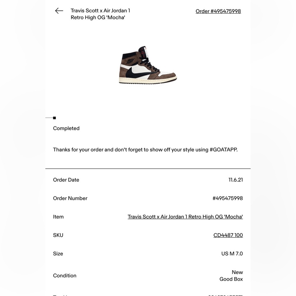 Travis Scott x Air Jordan 1 Retro High OG 'Mocha' size US M 7.0 (woman size 8.5) - Picture 10 of 10